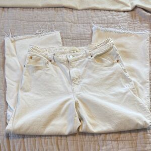 H&M // Women's Wide Leg Ecru Raw Hem Jeans
